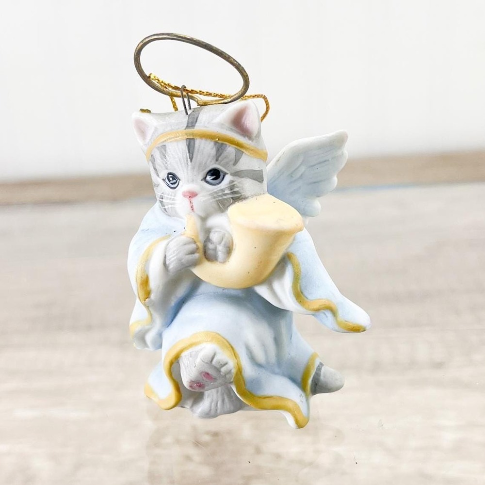 Kitty Cucumber Angel Kitten Ornament - Vintage Cat Holiday Ornament